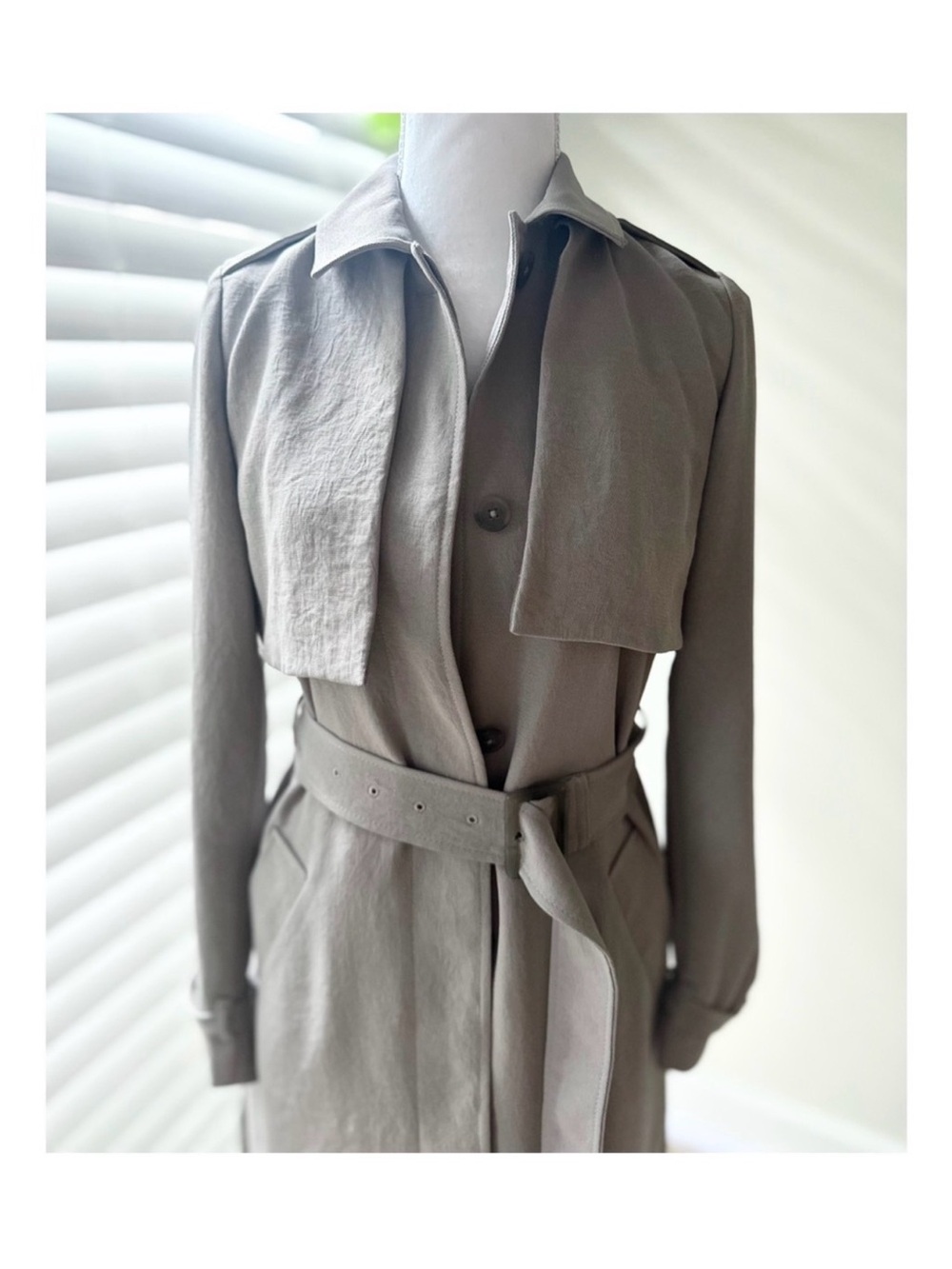 Aritzia Taupe-Grey Trench Coat with Waist Belt - Picture 3 of 5